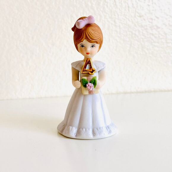1982 Enesco Growing Up Birthday Girls Figurine - Age 4 - Cake Topper - Picture 1 of 8